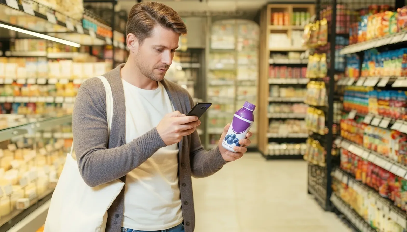 Vásárló a termék 2D kódját olvassa be a telefonjával